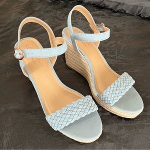 Lauren Conrad Braided Blue Wicker Wedge Sandals 10